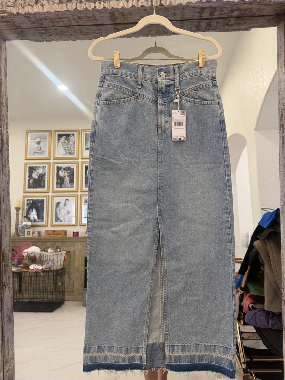 Mango Light Blue Denim Pencil Skirt with Front Slit